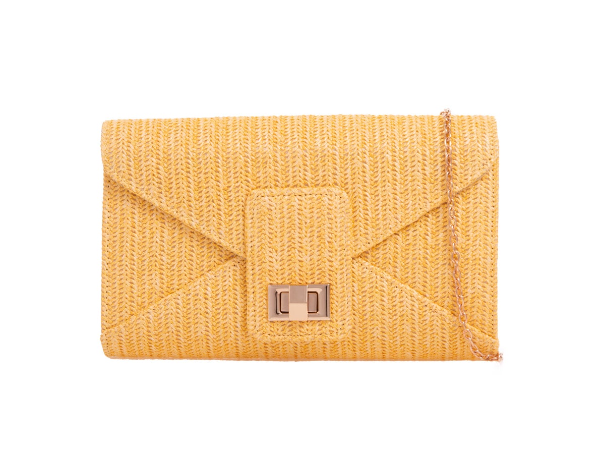 Small yellow sales clutch bag