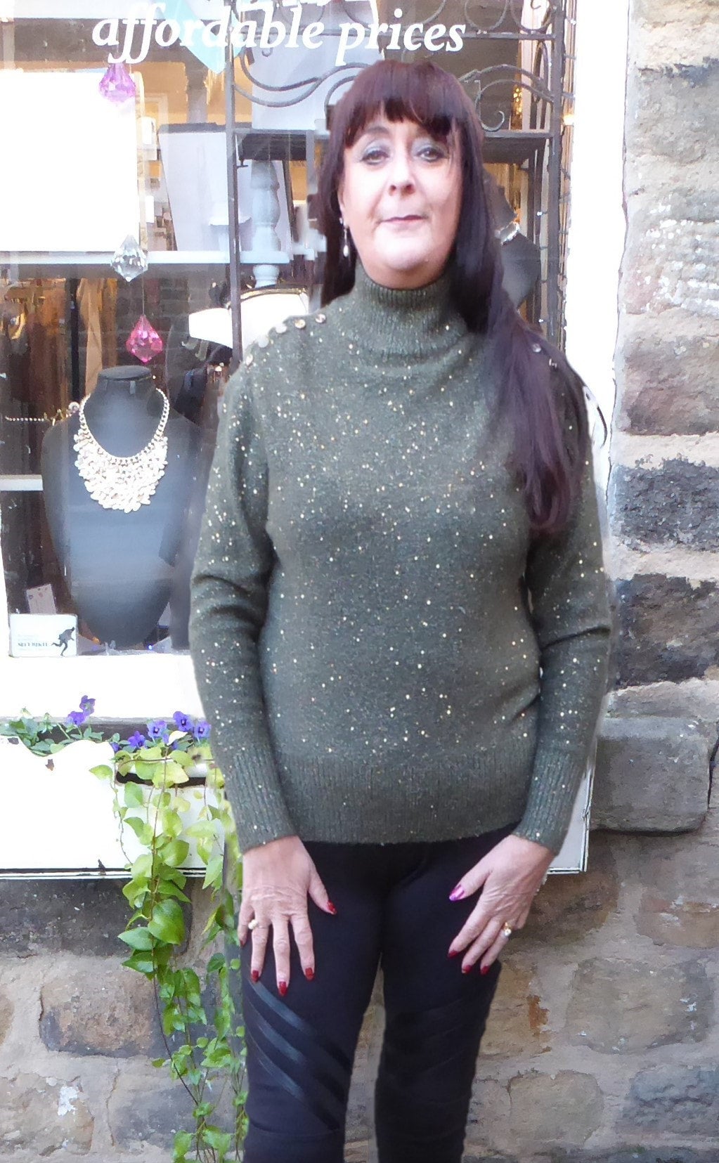 Sequined Button Turtle Neck Knit Jumper