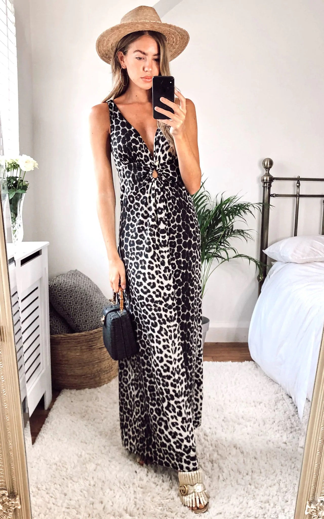 Leopard Maxi Dress With Crossover String Back BechicBoutique